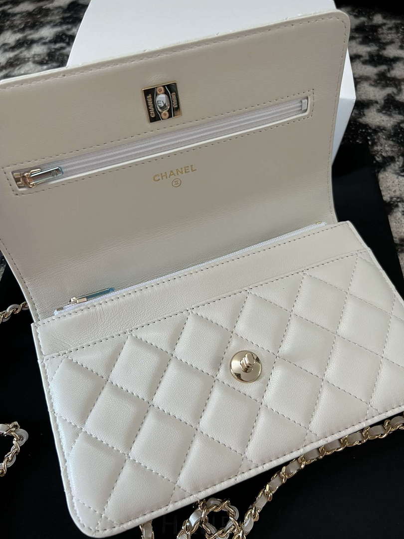 Chanel A96033 Woc Wallet on Chain With Small flower Handle White Lambskin