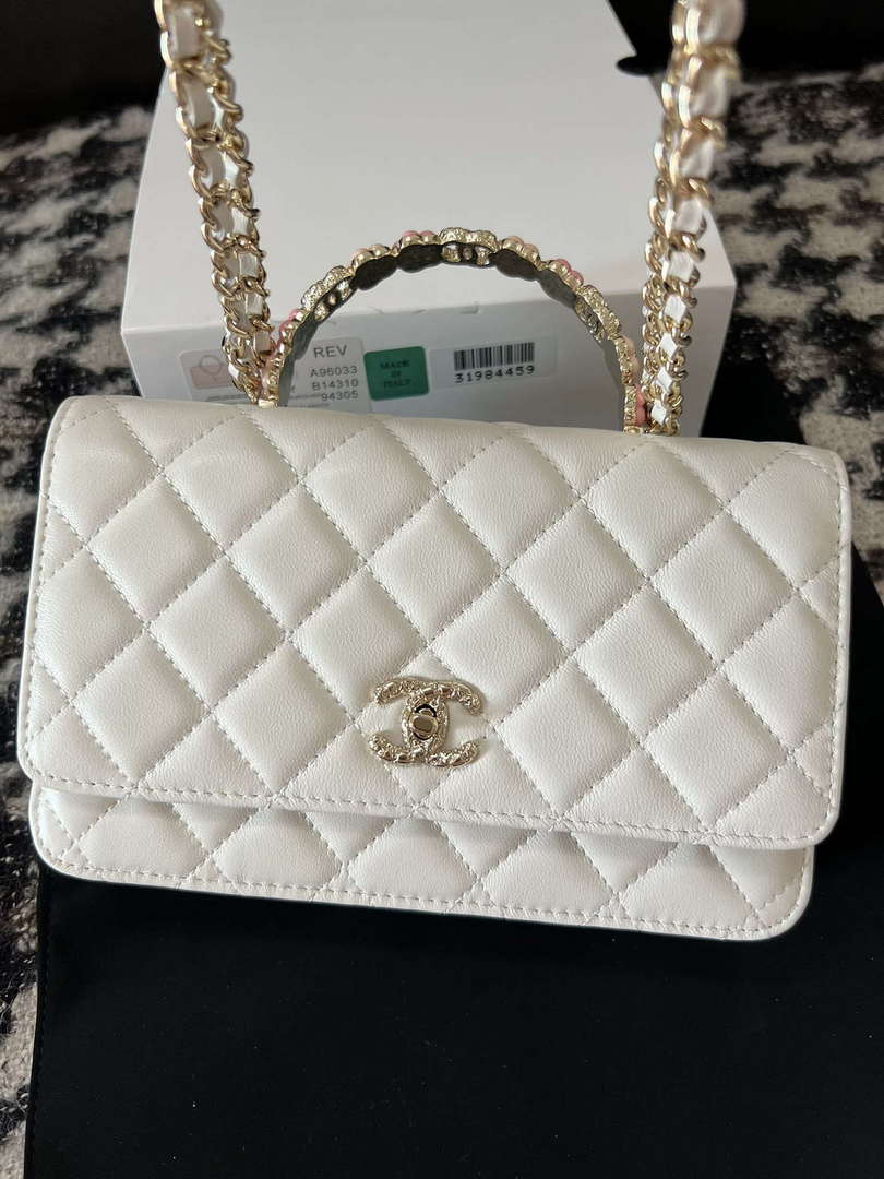 Chanel A96033 Woc Wallet on Chain With Small flower Handle White Lambskin - Default Title - View 6