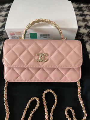 Chanel A96034 Woc Wallet on Chain With Small flower Handle Pink Lambskin - Default Title - View 1