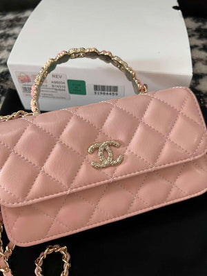 Chanel A96034 Woc Wallet on Chain With Small flower Handle Pink Lambskin - Default Title - View 2