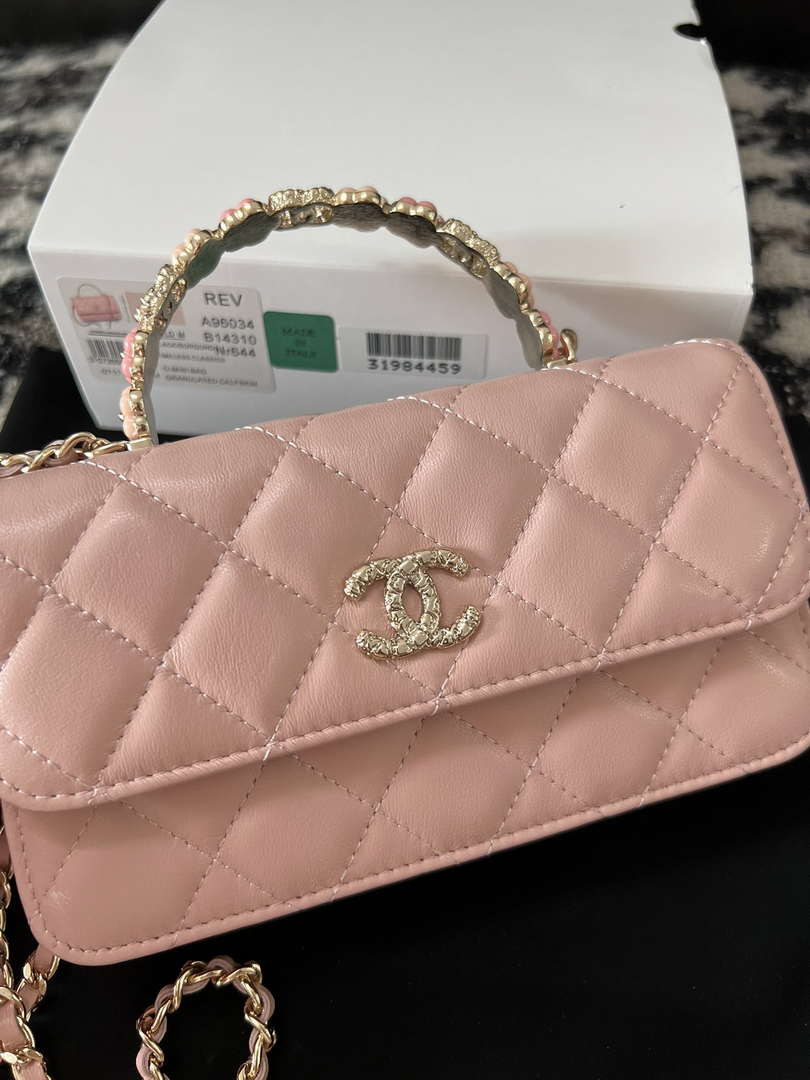 Chanel A96034 Woc Wallet on Chain With Small flower Handle Pink Lambskin - Default Title - View 2