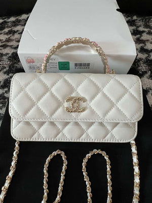 Chanel A96034 Woc Wallet on Chain With Small flower Handle White Lambskin - Default Title - View 1
