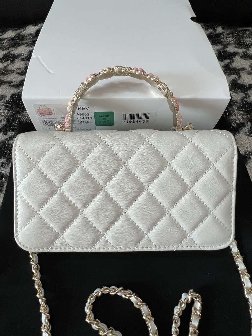 Chanel A96034 Woc Wallet on Chain With Small flower Handle White Lambskin