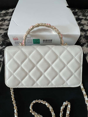 Chanel A96034 Woc Wallet on Chain With Small flower Handle White Lambskin - Default Title - View 3