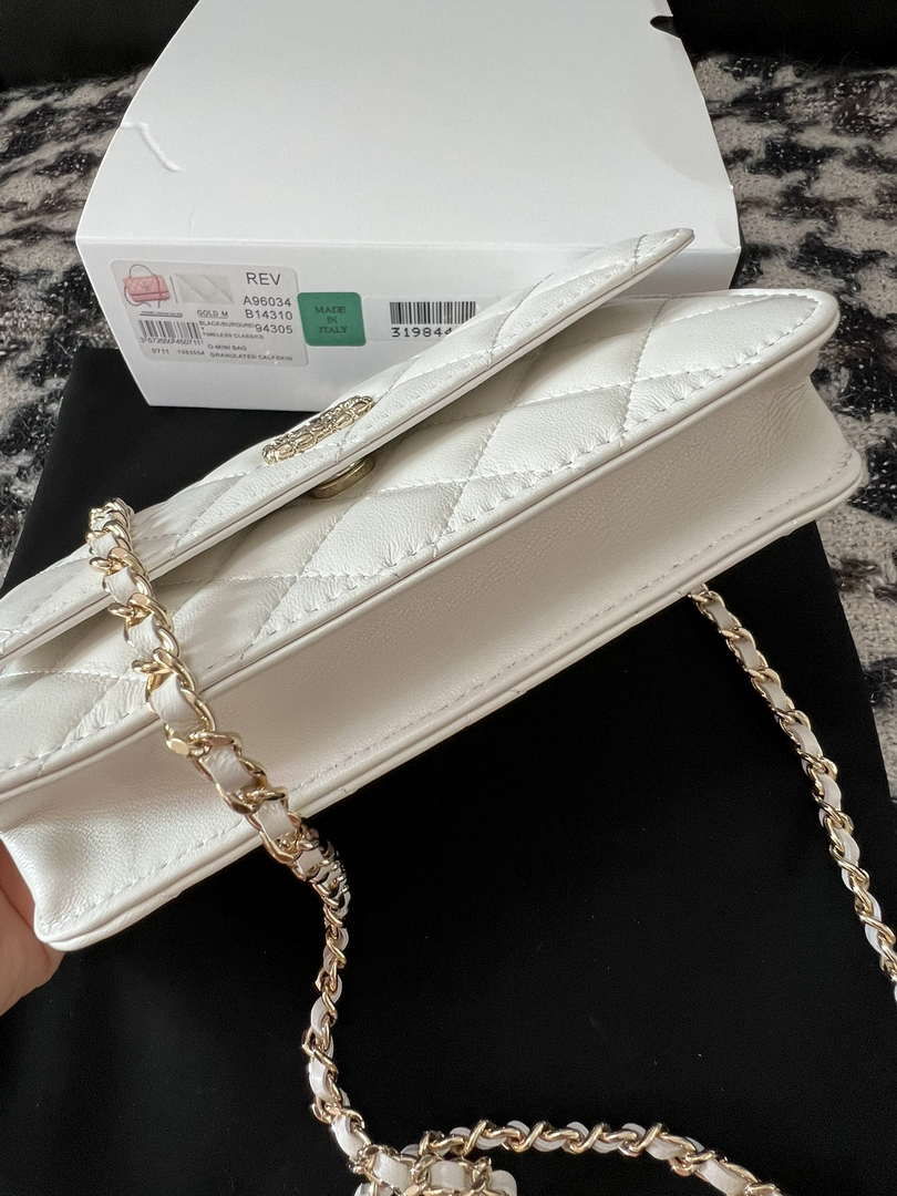 Chanel A96034 Woc Wallet on Chain With Small flower Handle White Lambskin