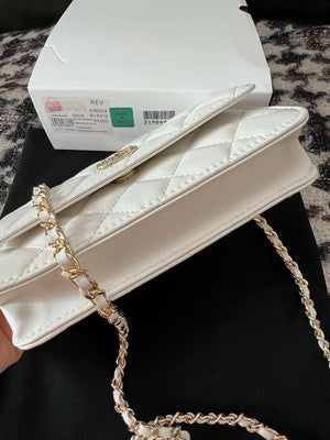 Chanel A96034 Woc Wallet on Chain With Small flower Handle White Lambskin - Default Title - View 5