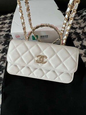 Chanel A96034 Woc Wallet on Chain With Small flower Handle White Lambskin - Default Title - View 9