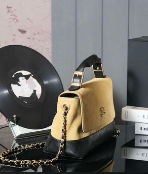 Chanel A99002 Shopping Bag 25P Diamond Basket Shopping Bag Black and Tan - Default Title - View 4