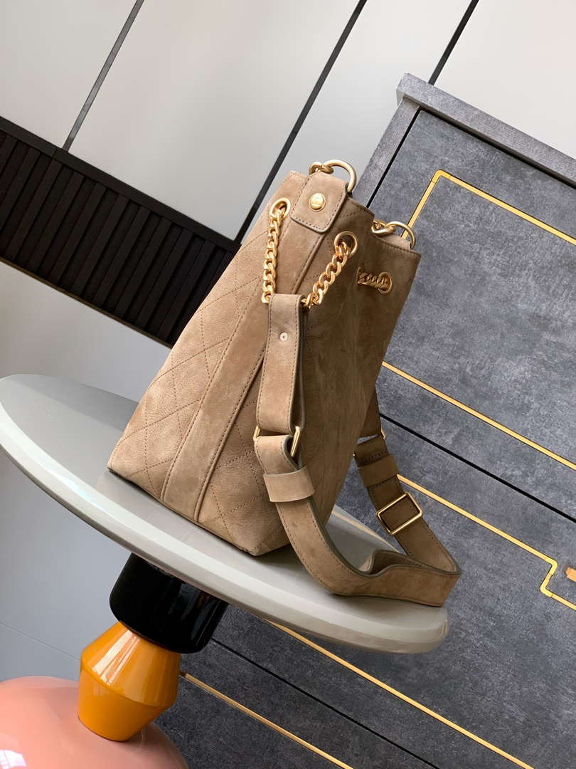 Chanel A99004 Vintage Hobo 25P Basket Shopping Bag Suede Brown