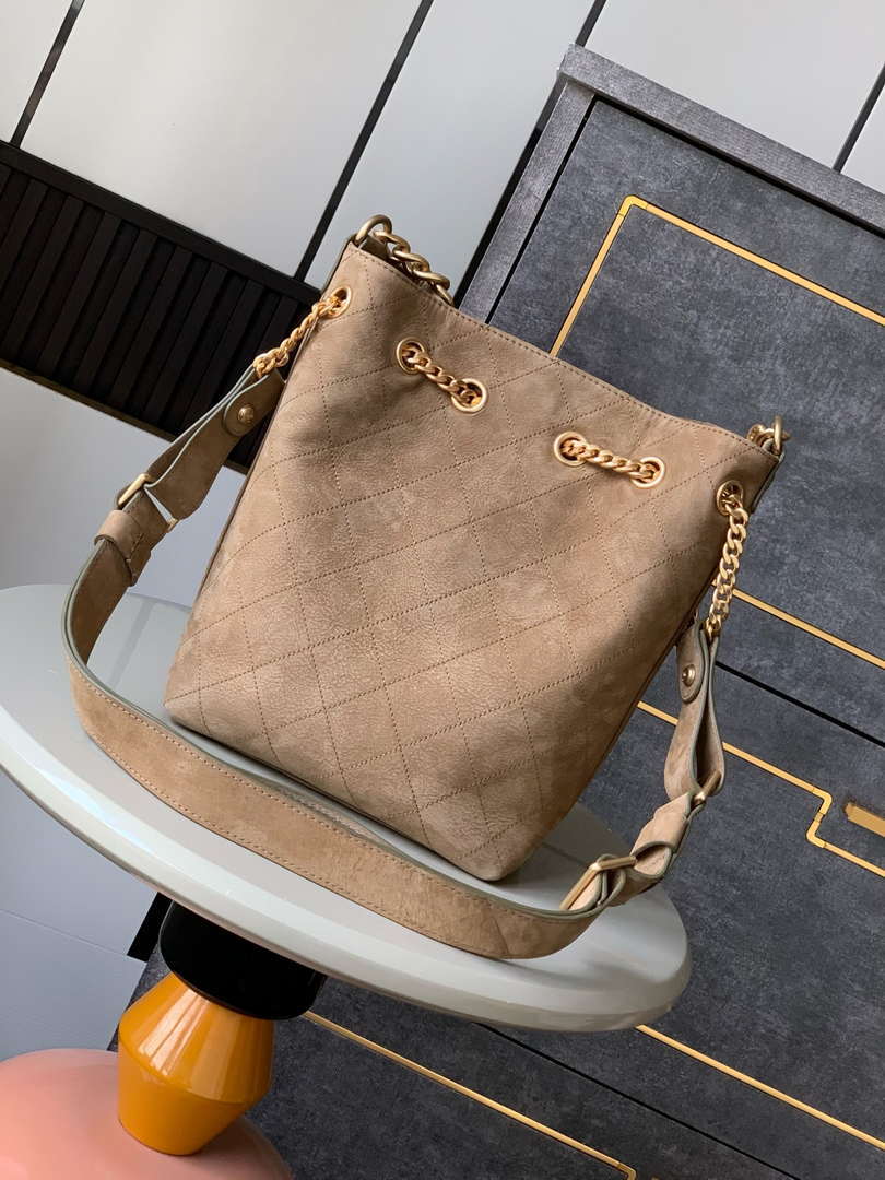 Chanel A99004 Vintage Hobo 25P Basket Shopping Bag Suede Brown