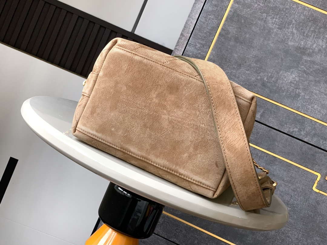 Chanel A99004 Vintage Hobo 25P Basket Shopping Bag Suede Brown