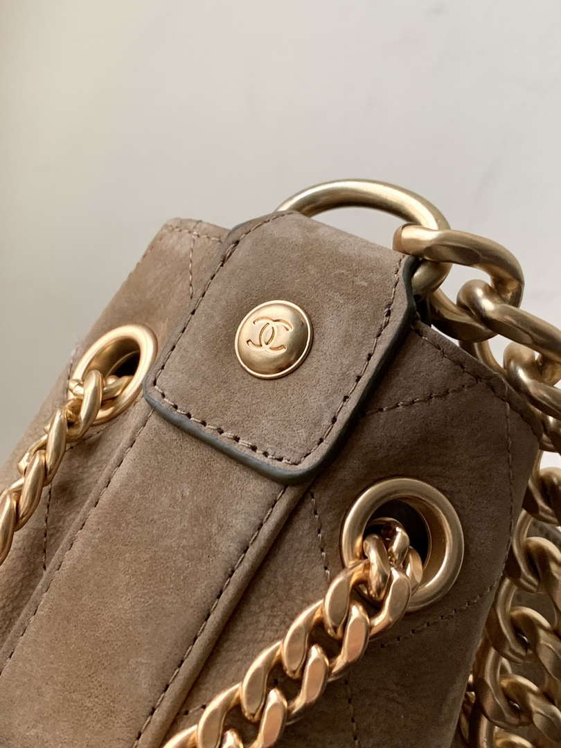Chanel A99004 Vintage Hobo 25P Basket Shopping Bag Suede Brown