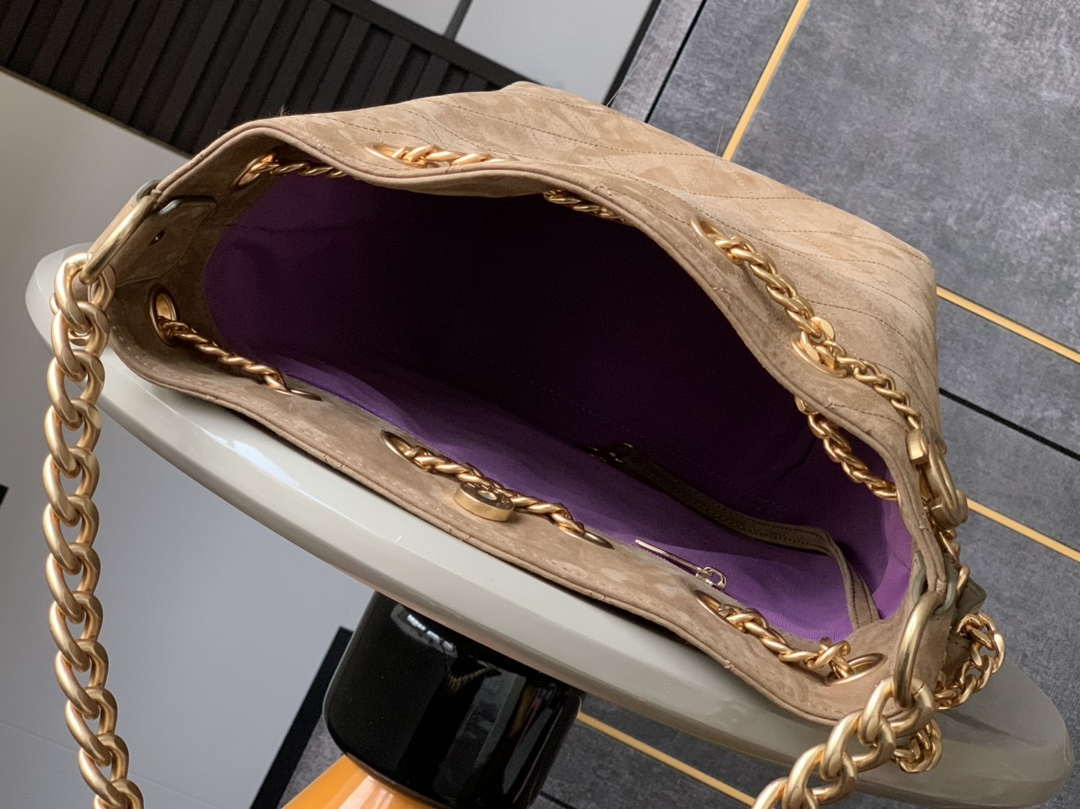 Chanel A99004 Vintage Hobo 25P Basket Shopping Bag Suede Brown