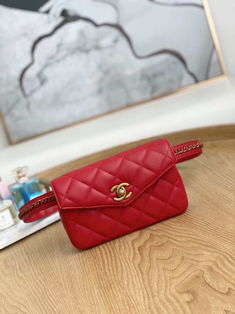 Chanel A99009 Waist bag Lambskin Red Gold