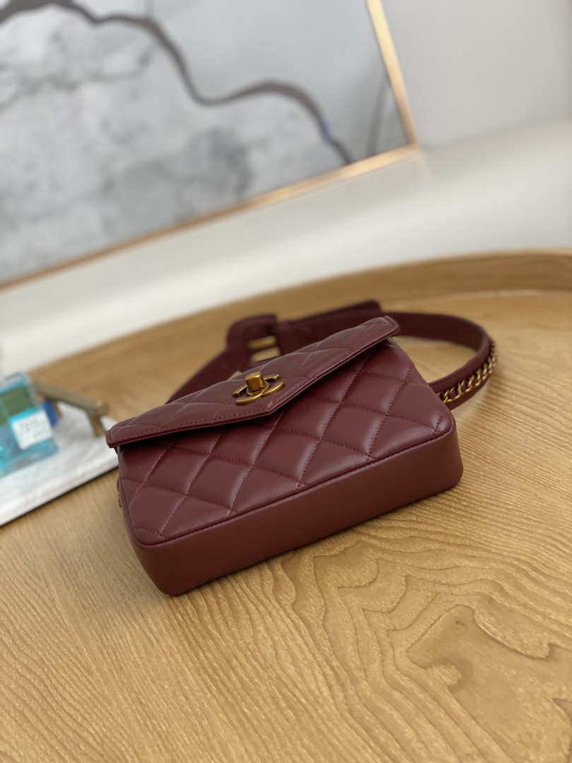 Chanel A99009 Waist bag Lambskin Wine Red Gold