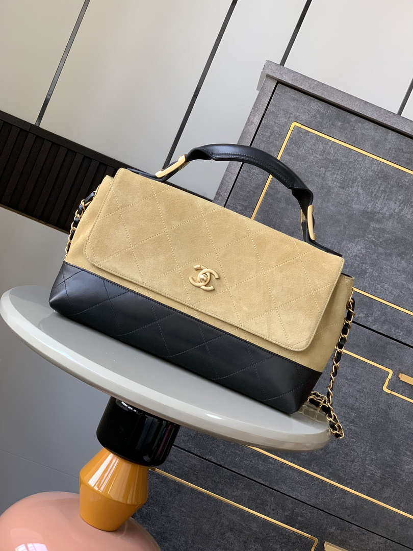 Chanel A99011 Double leather flap bag Black and Apricot