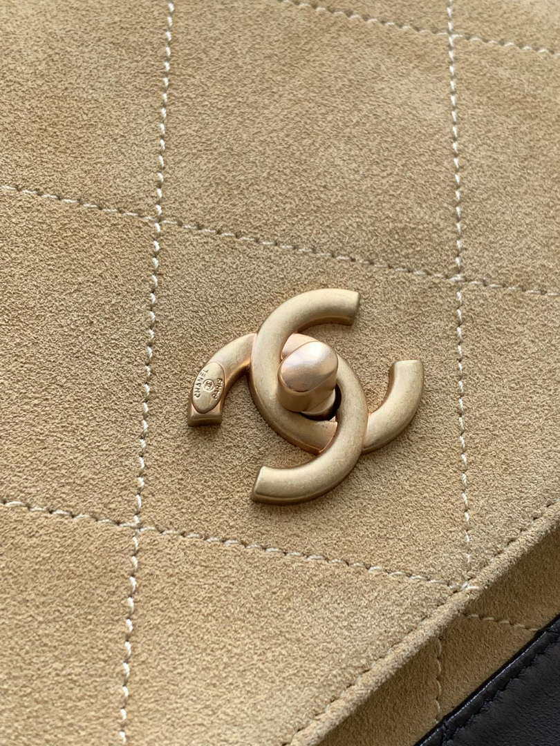 Chanel A99011 Double leather flap bag Black and Apricot