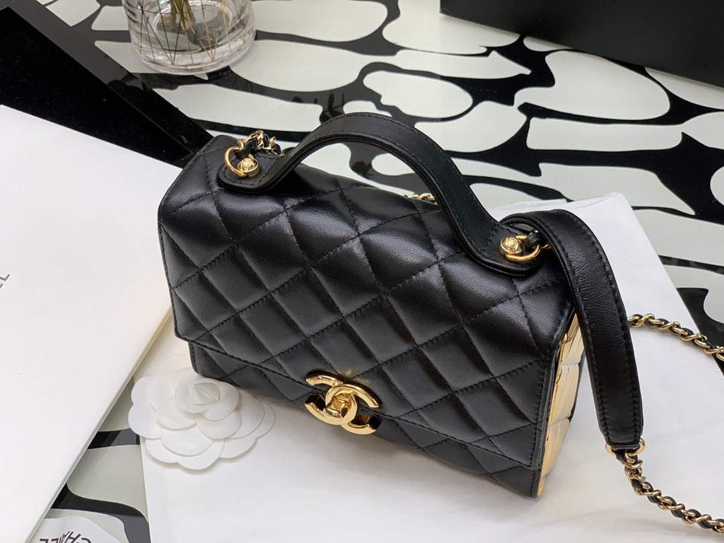 Chanel A99105 Top Handle Box bag Lambskin 17 Black and Gold