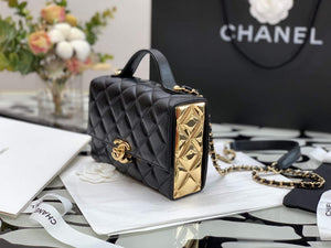 Chanel A99105 Top Handle Box bag Lambskin 17 Black and Gold - Default Title - View 6