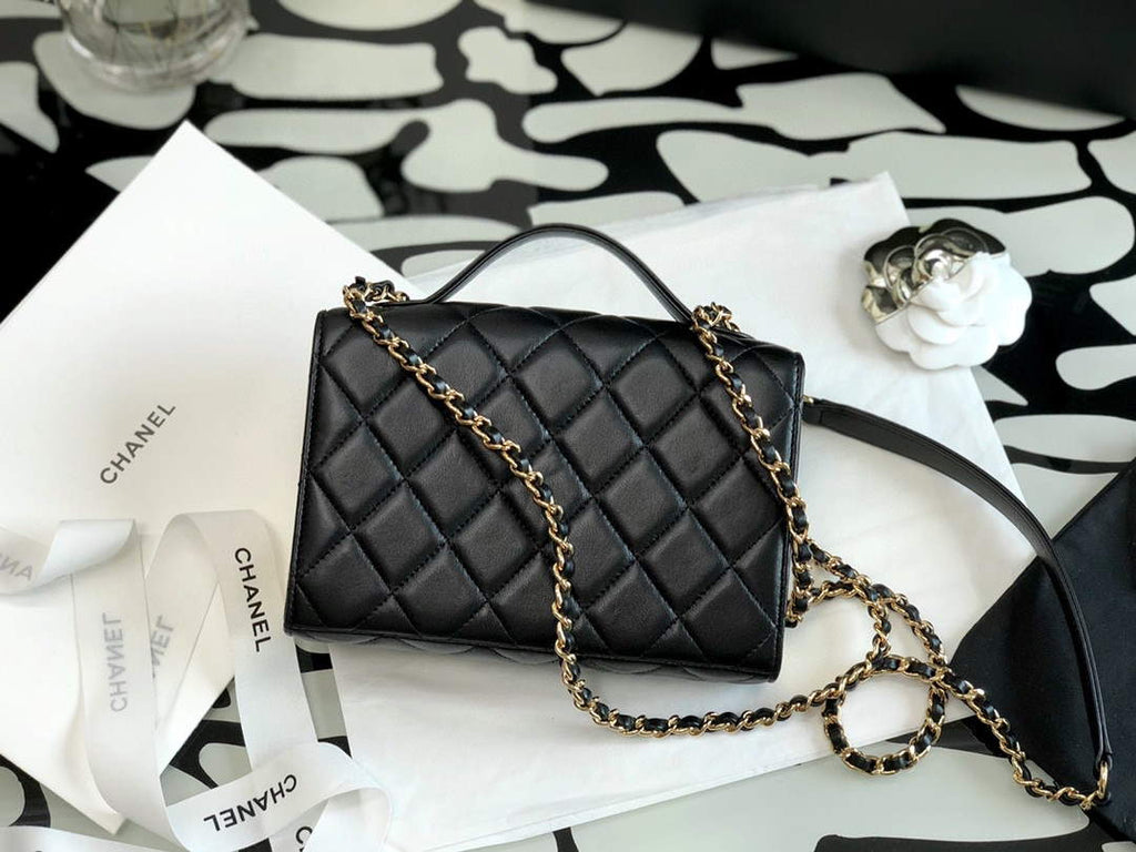 Chanel A99105 Top Handle Box bag Lambskin 17 Black and Gold