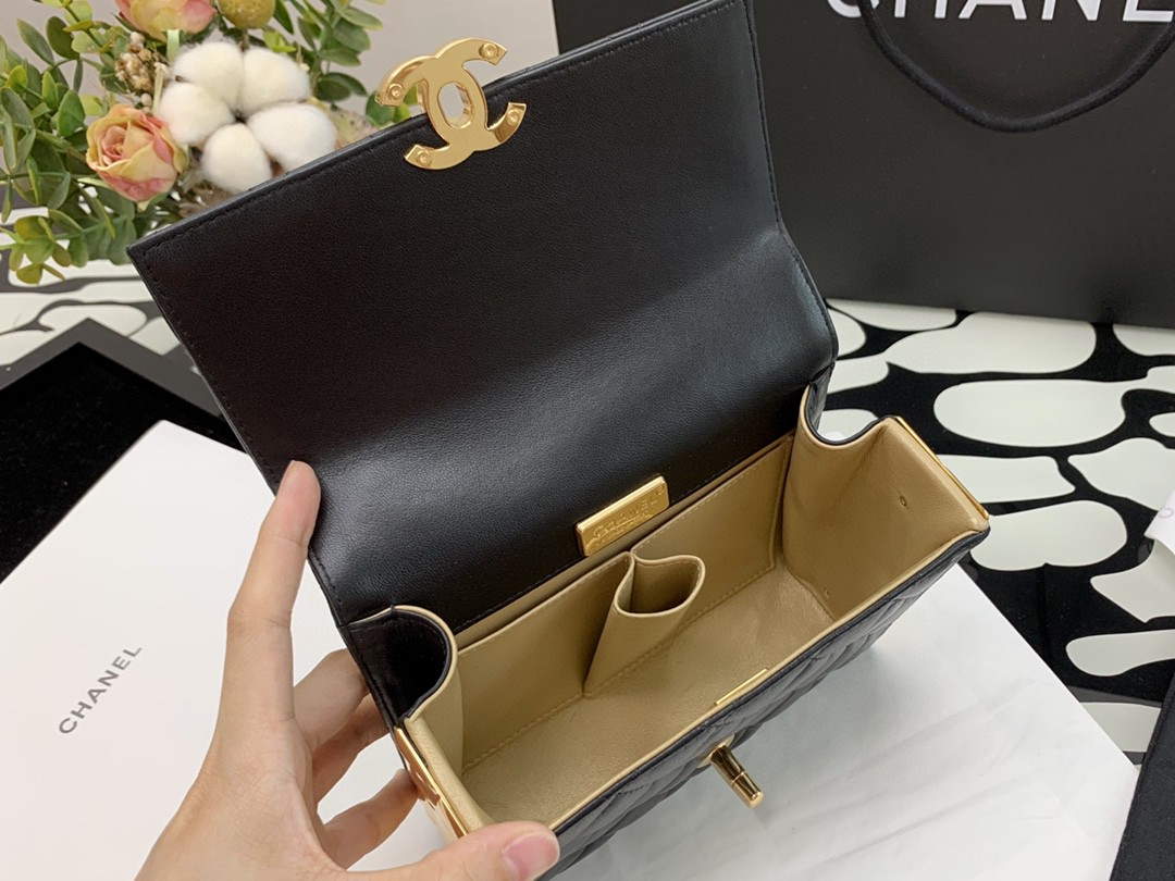 Chanel A99105 Top Handle Box bag Lambskin 17 Black and Gold - Default Title - View 8
