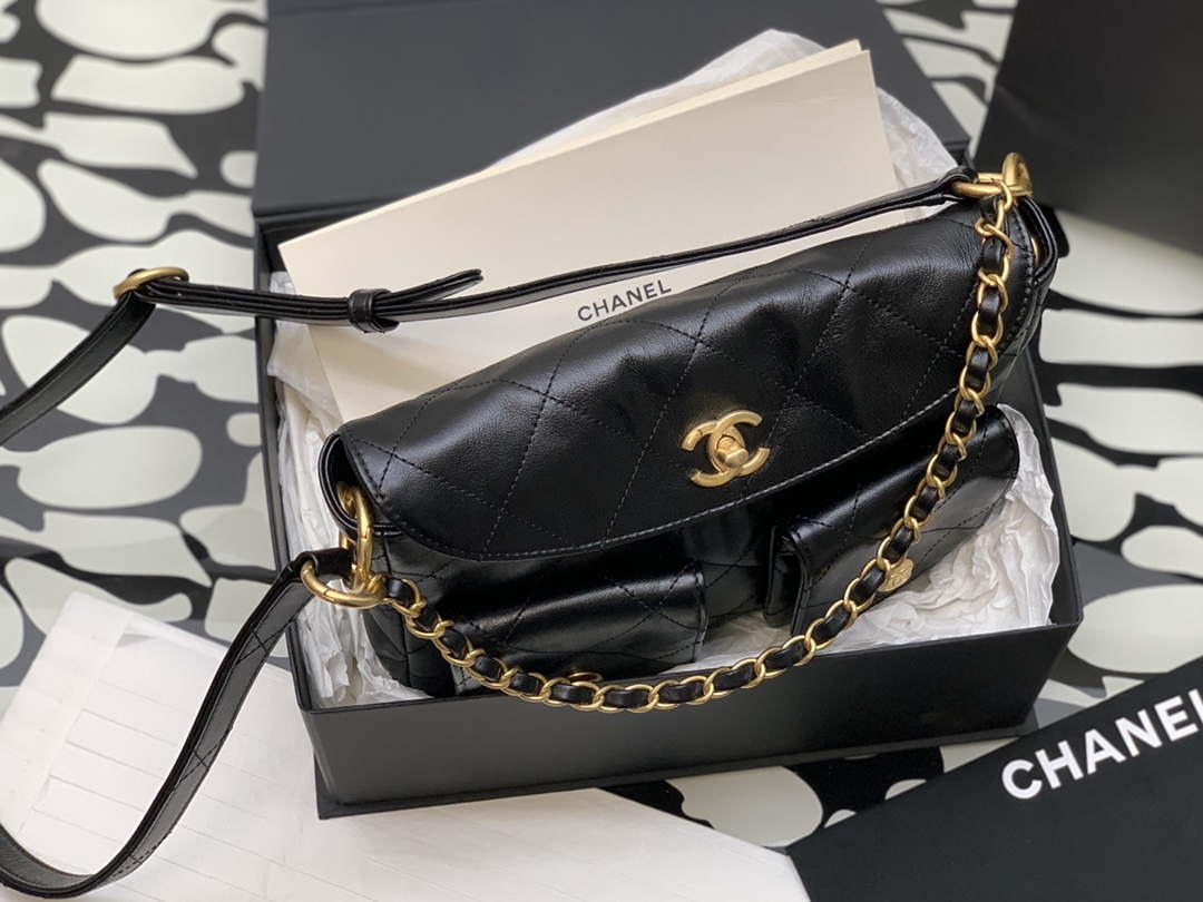 Chanel A99335 Hobo Bag Lambskin & Gold-Tone Metal Black - Default Title - View 5
