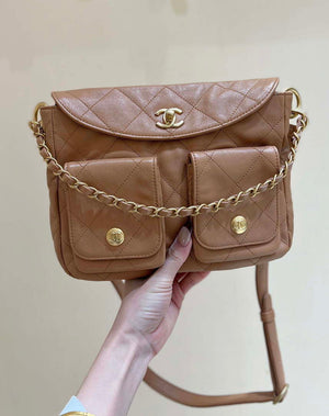 Chanel A99335 Hobo Bag Lambskin & Gold-Tone Metal Brown - Default Title - View 1