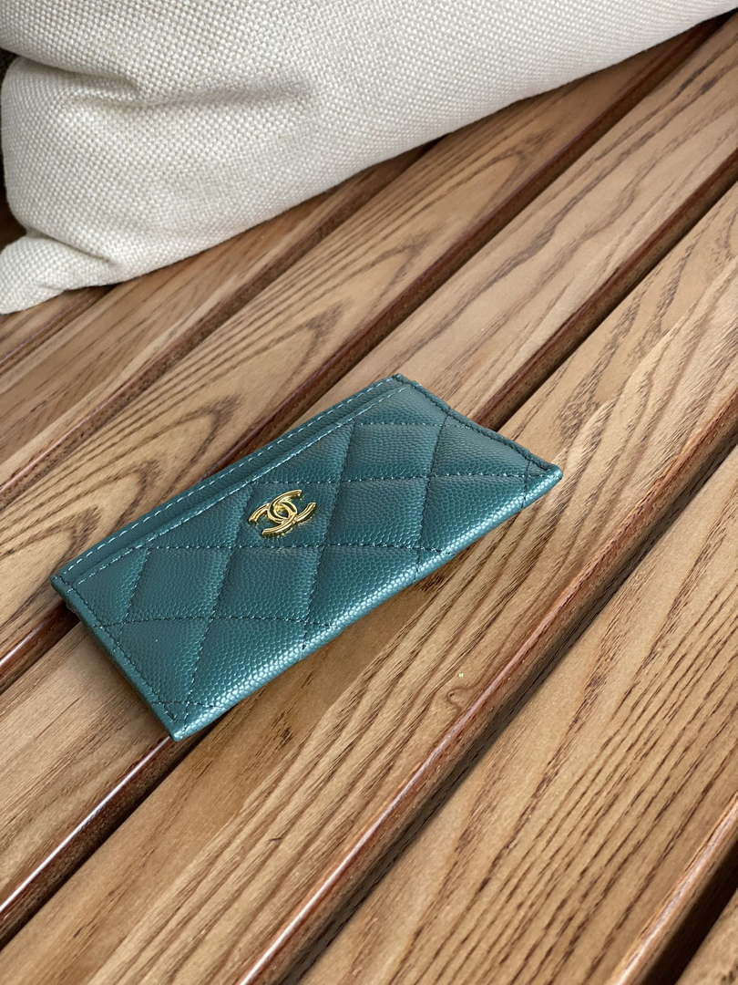 Chanel AP0213 Card Holder Calfskin Dark Green