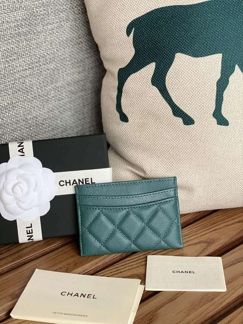 Chanel AP0213 Card Holder Calfskin Dark Green