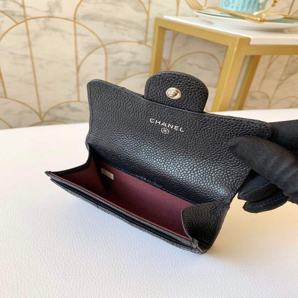 Chanel AP0214 Classic Card Holder Calfskin Caviar Black Silver
