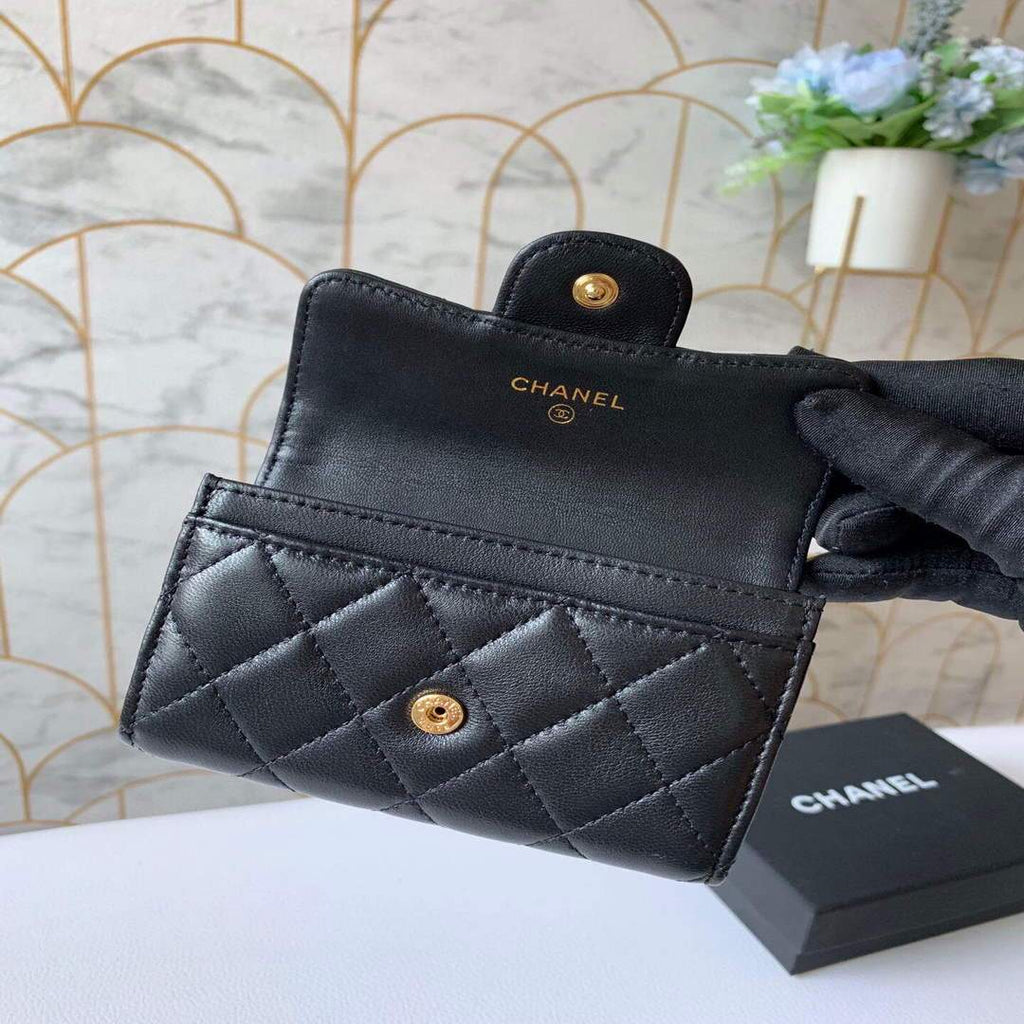 Chanel AP0214 Classic Card Holder Lambskin Black Gold