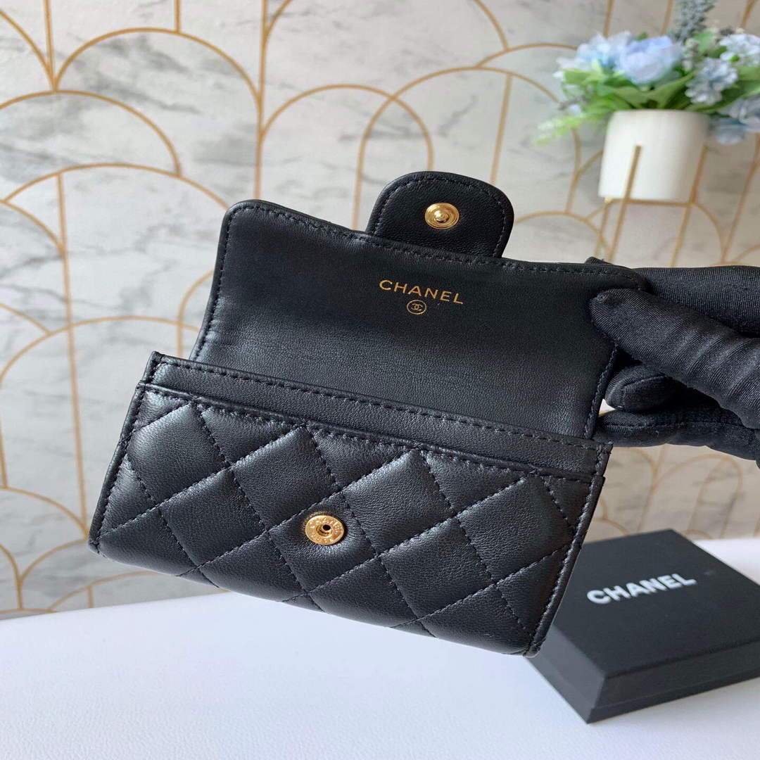 Chanel AP0214 Classic Card Holder Lambskin Black Gold