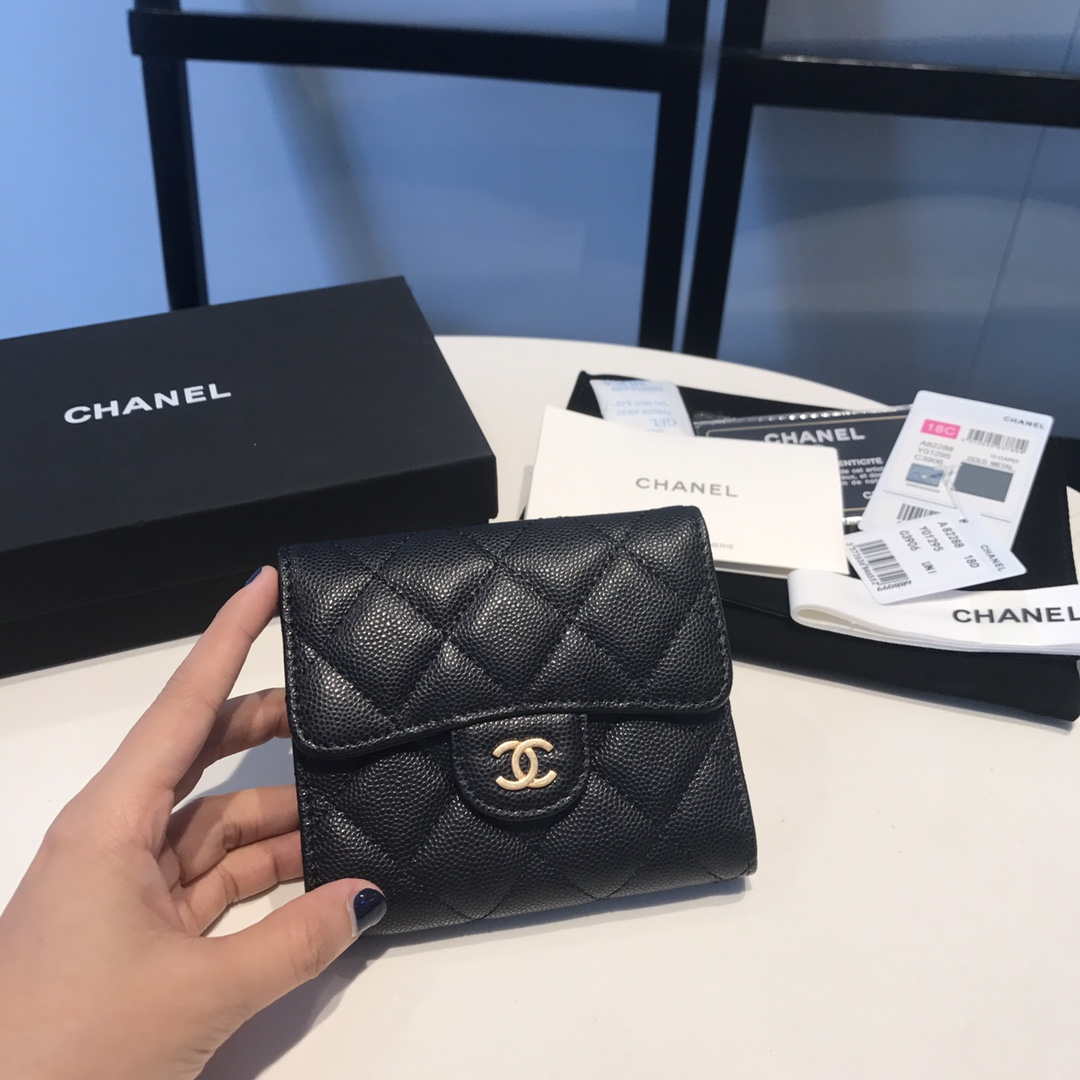 Chanel AP0231 Classic Small FLAP Wallet Calfskin Black Gold - Default Title - View 1