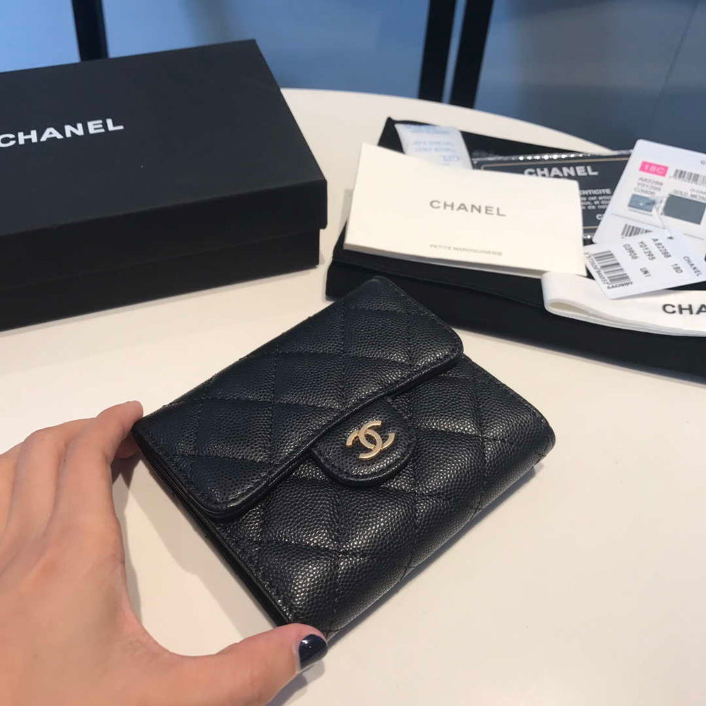 Chanel AP0231 Classic Small FLAP Wallet Calfskin Black Gold
