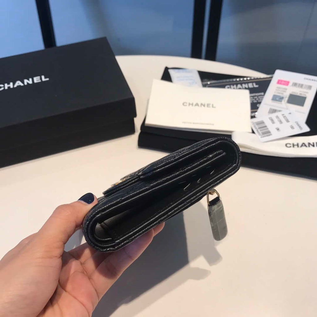 Chanel AP0231 Classic Small FLAP Wallet Calfskin Black Gold