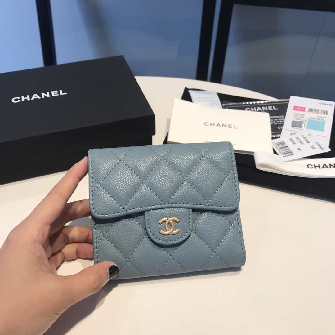 Chanel AP0231 Classic Small FLAP Wallet Calfskin Blue Gold - Default Title - View 1