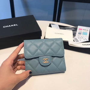 Chanel AP0231 Classic Small FLAP Wallet Calfskin Blue Gold - Default Title - View 1