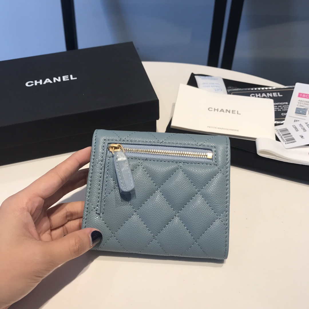 Chanel AP0231 Classic Small FLAP Wallet Calfskin Blue Gold - Default Title - View 3