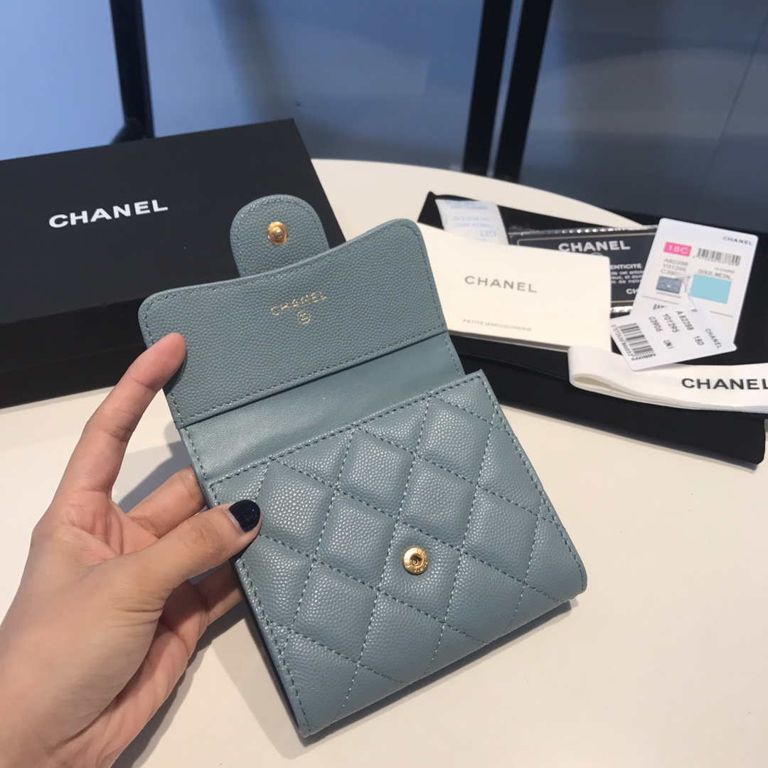 Chanel AP0231 Classic Small FLAP Wallet Calfskin Blue Gold - Default Title - View 6