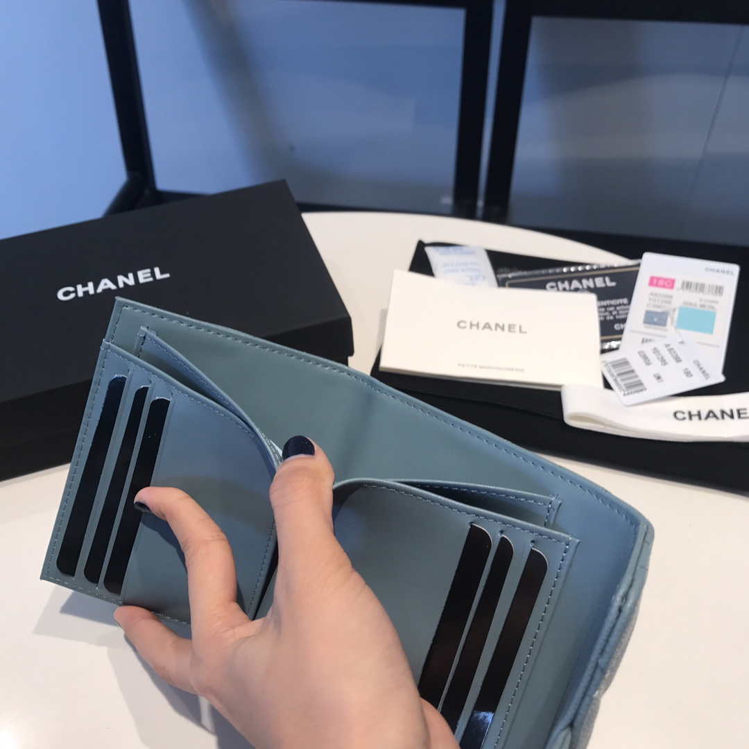 Chanel AP0231 Classic Small FLAP Wallet Calfskin Blue Gold - Default Title - View 9