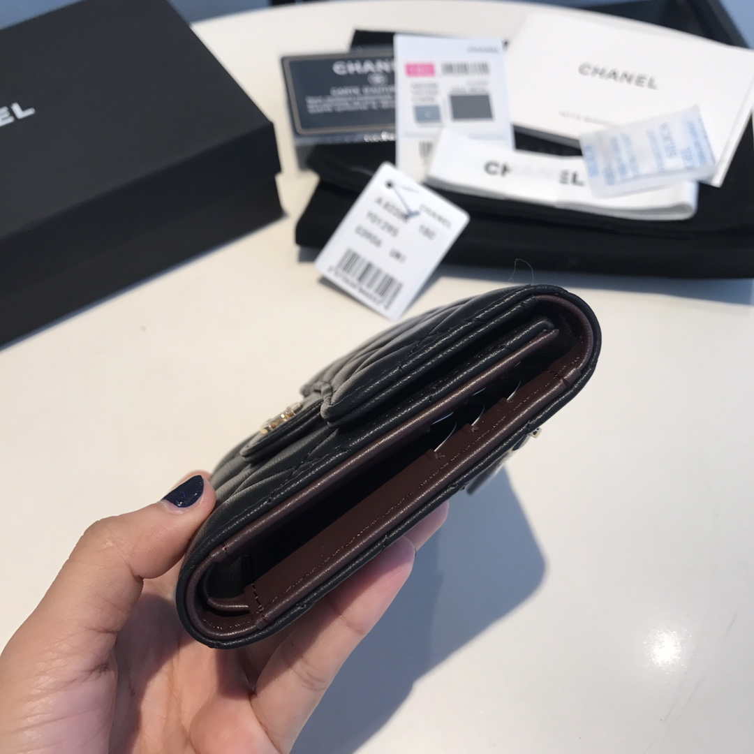 Chanel AP0231 Classic Small FLAP Wallet Lambskin Black Gold
