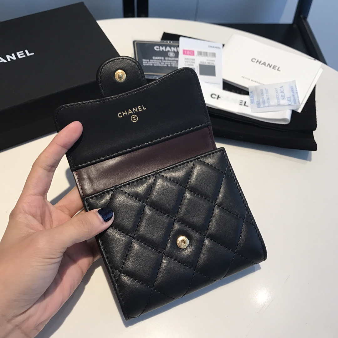 Chanel AP0231 Classic Small FLAP Wallet Lambskin Black Gold - Default Title - View 7