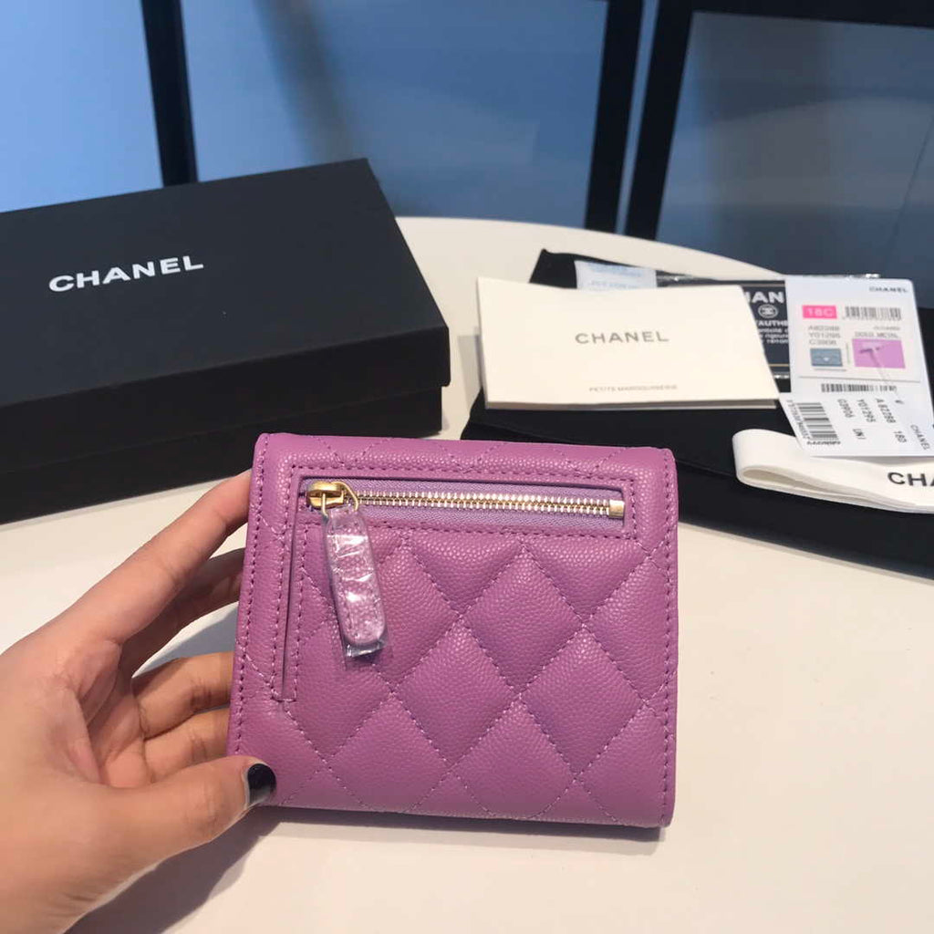 Chanel AP0231 Classic Small FLAP Wallet Calfskin Purple Gold