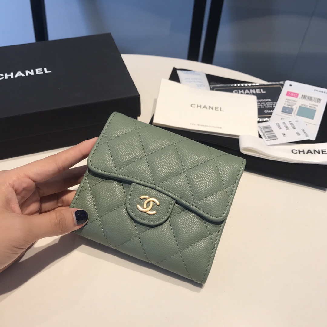 Chanel AP0231 Classic Small FLAP Wallet Calfskin Green Gold - Default Title - View 2