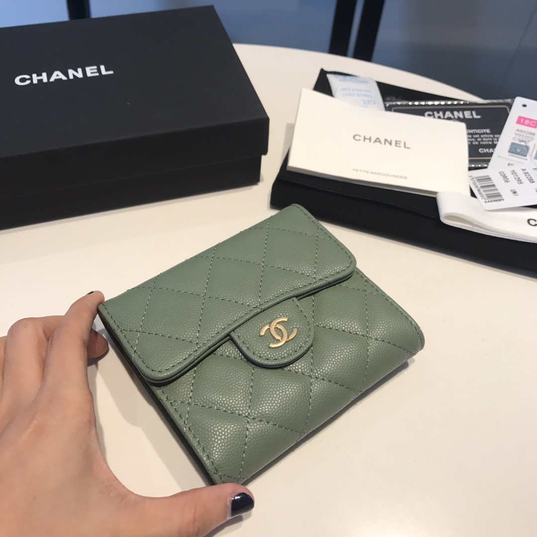 Chanel AP0231 Classic Small FLAP Wallet Calfskin Green Gold - Default Title - View 4