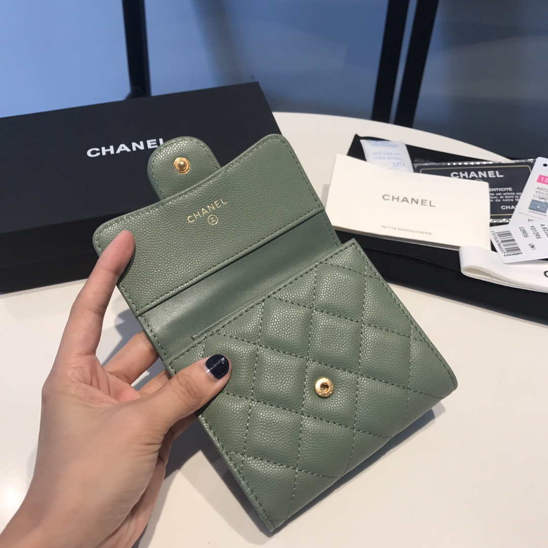 Chanel AP0231 Classic Small FLAP Wallet Calfskin Green Gold - Default Title - View 6