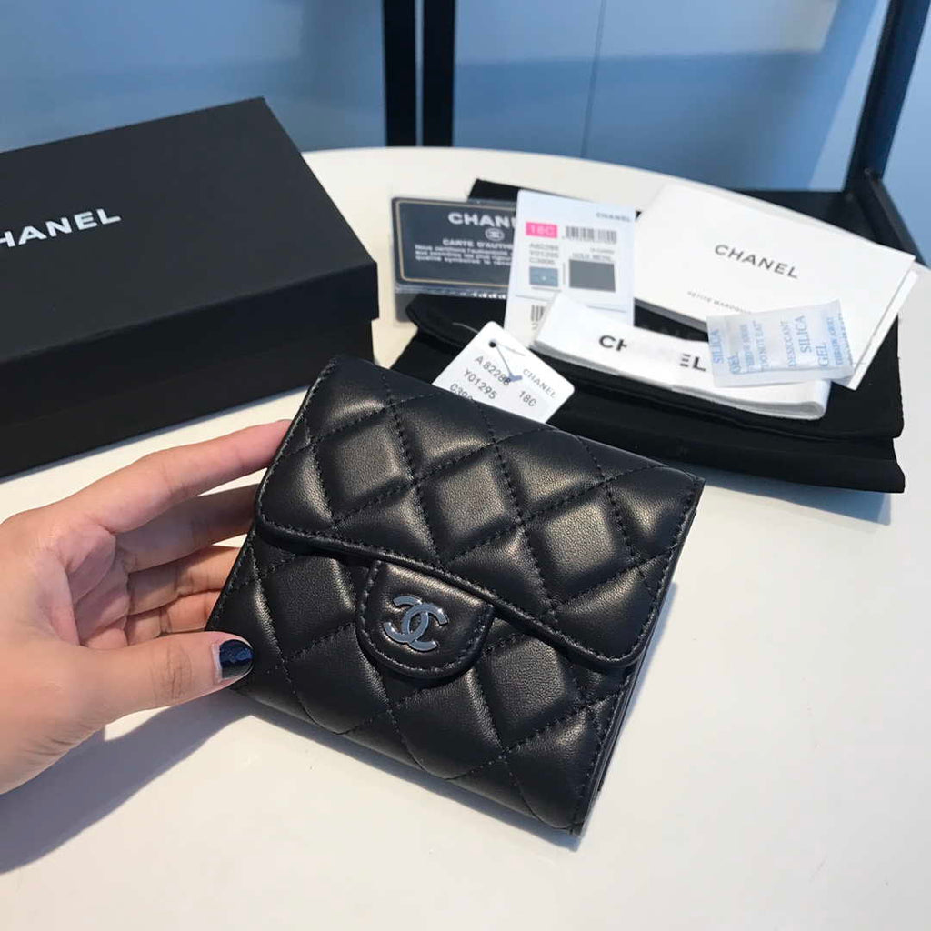 Chanel AP0231 Classic Small FLAP Wallet Lambskin Black Silver