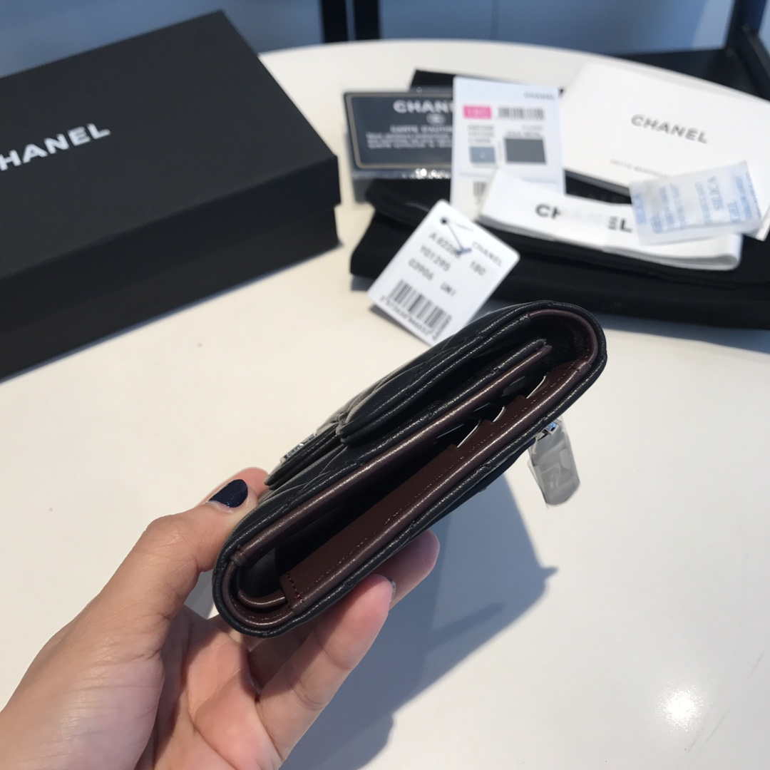 Chanel AP0231 Classic Small FLAP Wallet Lambskin Black Silver