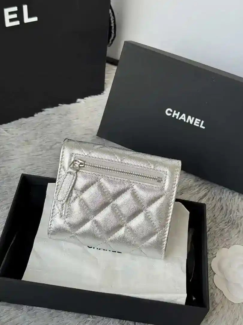 Chanel AP0231 Classic Small FLAP Wallet Silver Lambskin