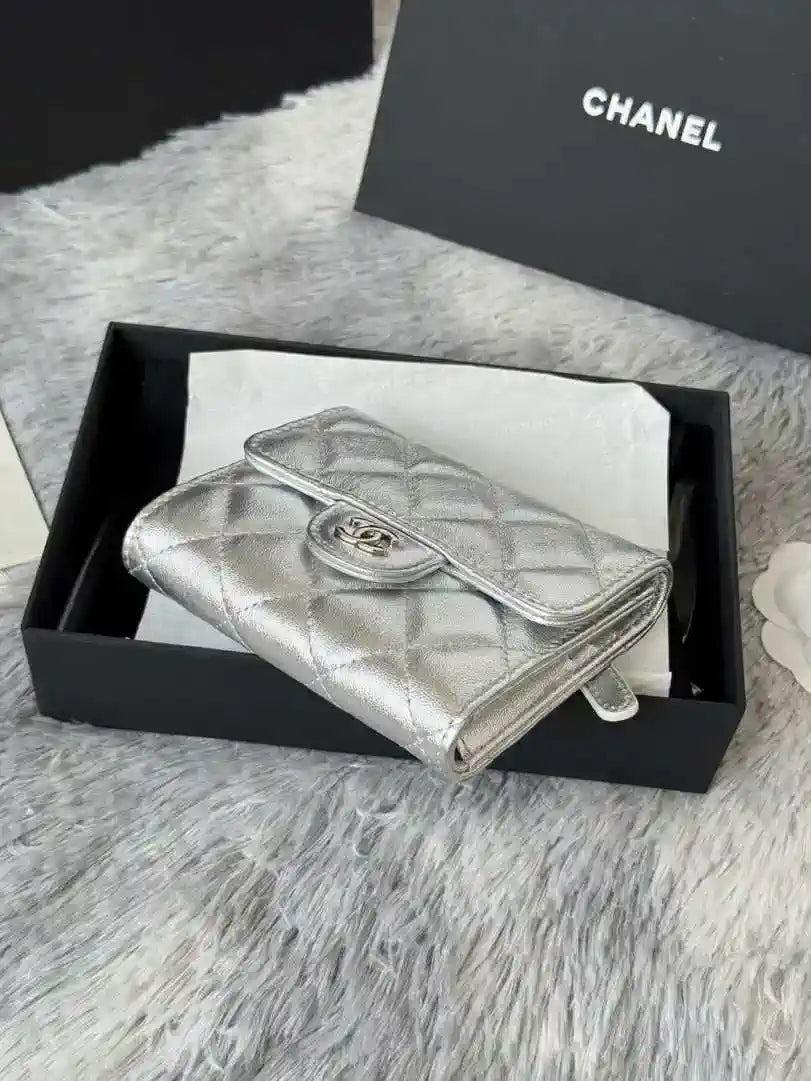 Chanel AP0231 Classic Small FLAP Wallet Silver Lambskin